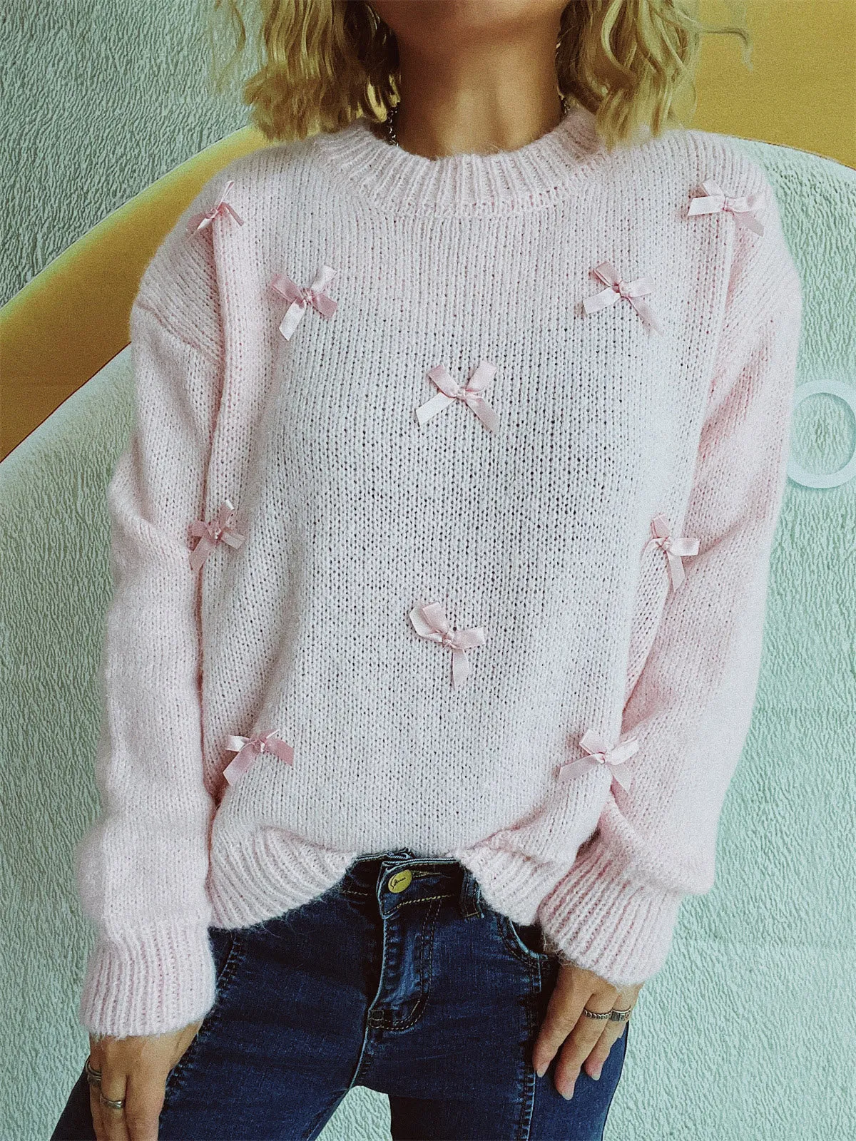 🌟 Bow Trim Round Neck Long Sleeve Sweater 🌟