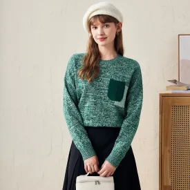 100% Wool Knit Sweater with Contrasting Pocket