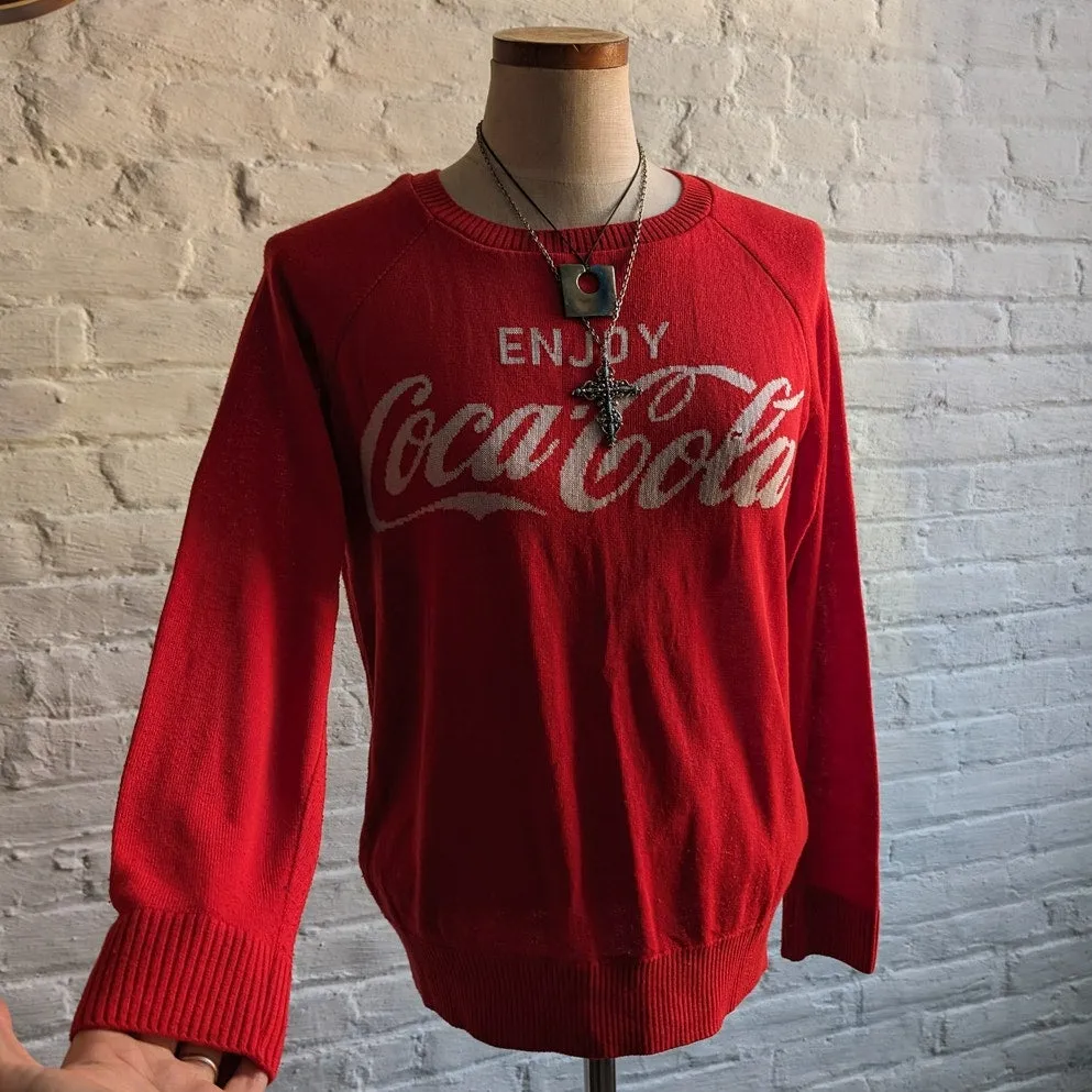 90s Vintage Red Classic Coca Cola Sweater Oversize Preppy Crewneck Sweater Top