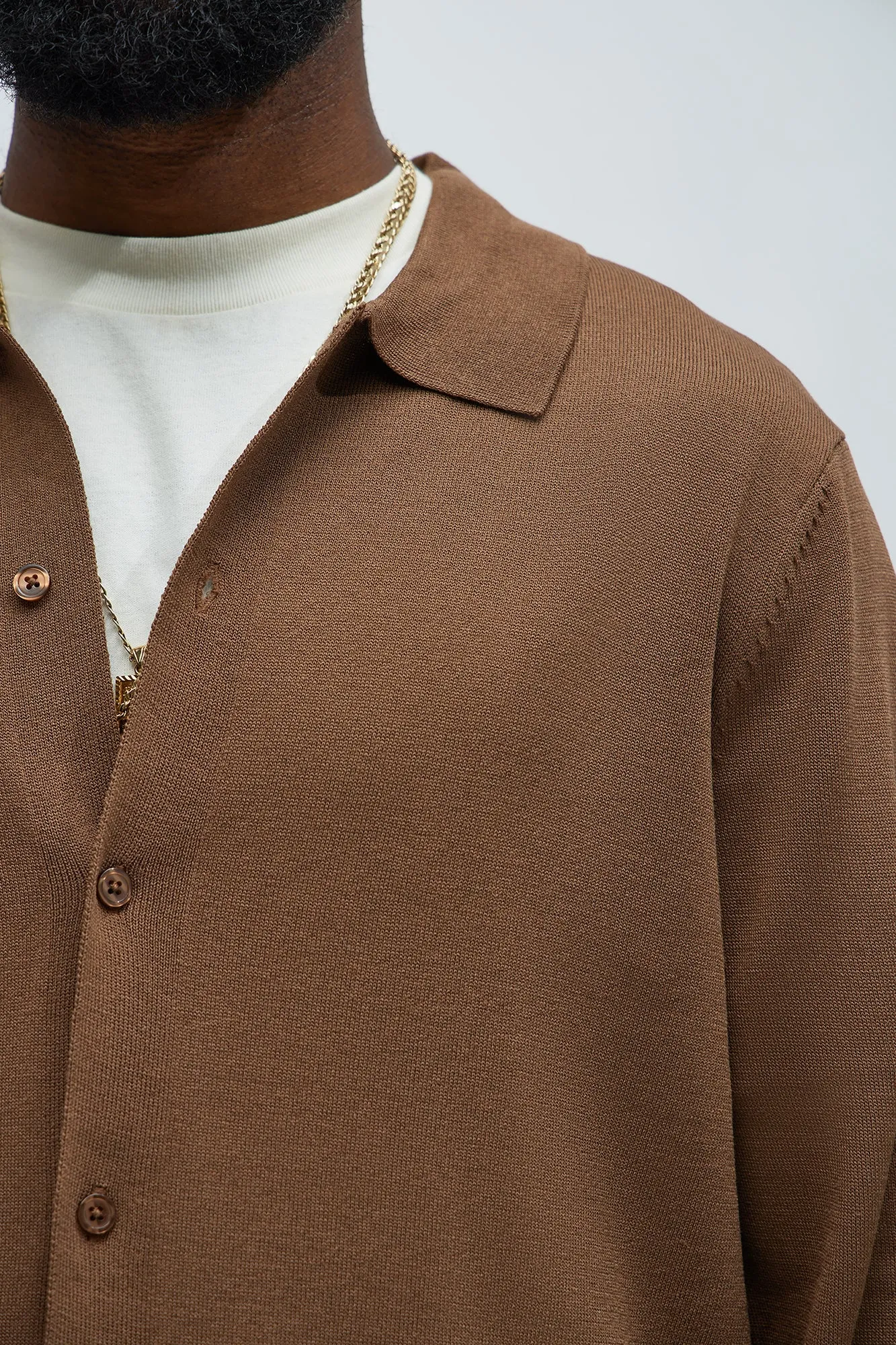 Baker Lightweight Polo Cardigan - Brown