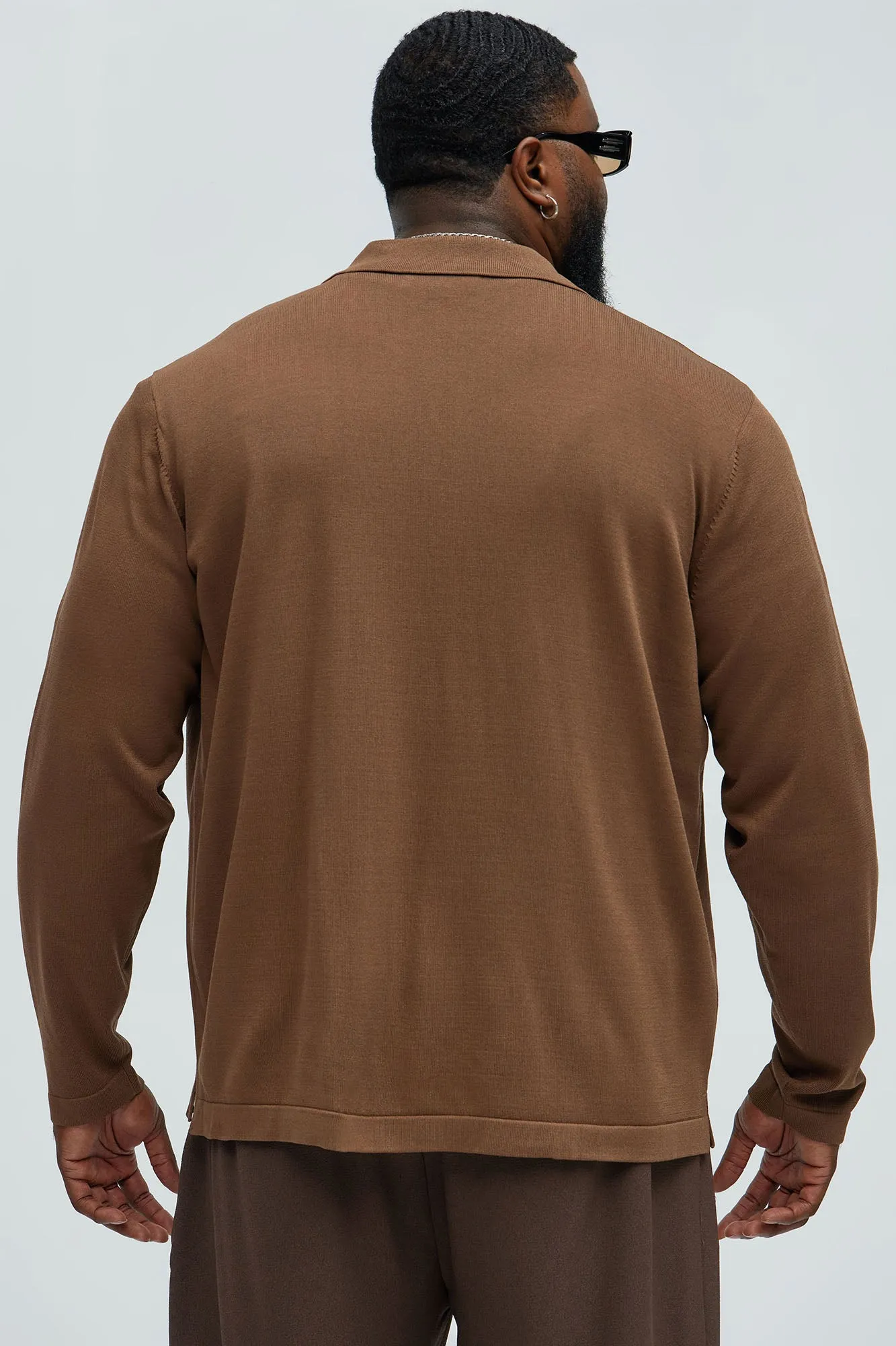 Baker Lightweight Polo Cardigan - Brown