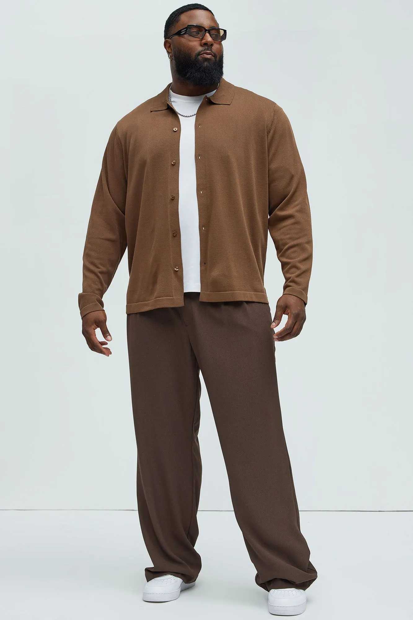 Baker Lightweight Polo Cardigan - Brown