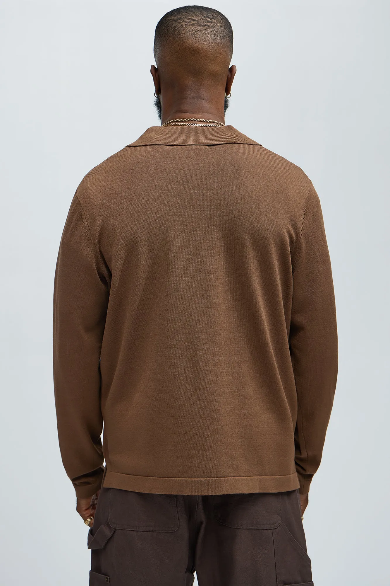 Baker Lightweight Polo Cardigan - Brown