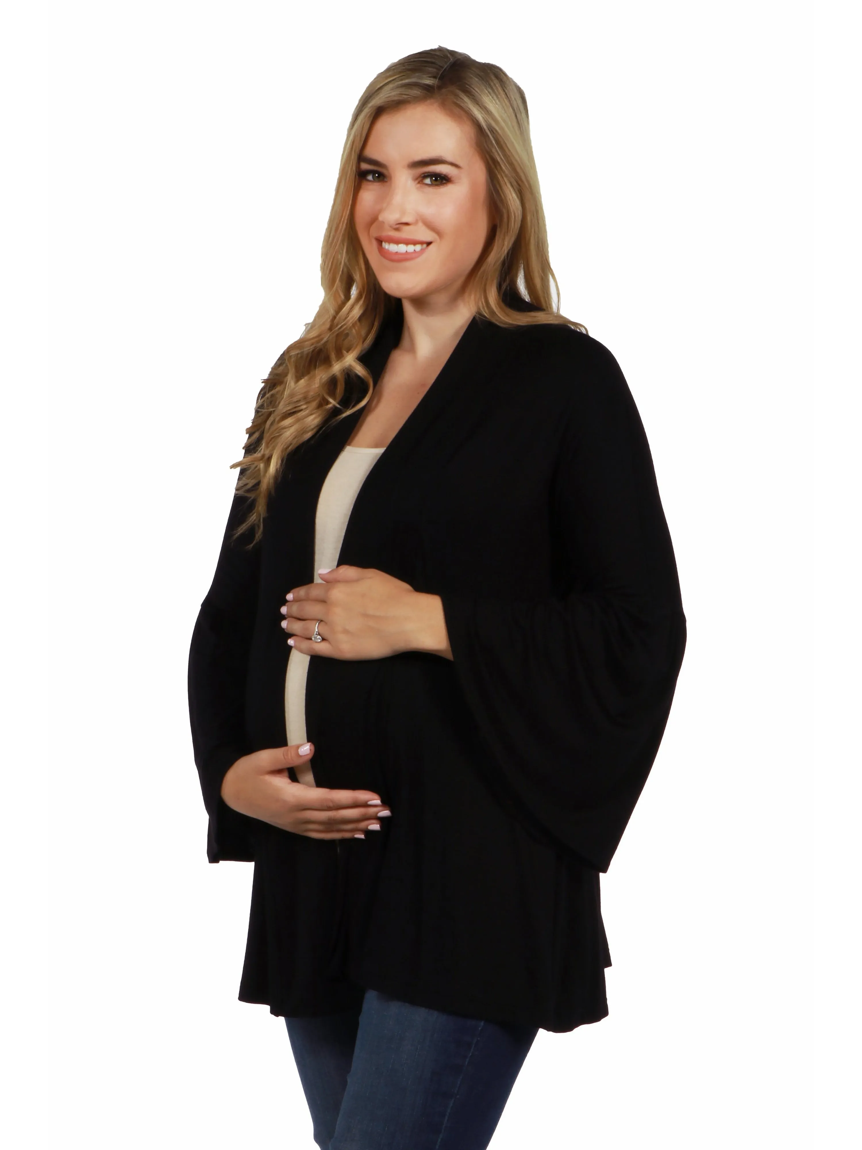 Bell Sleeve Flared Open Front Maternity Cardigan