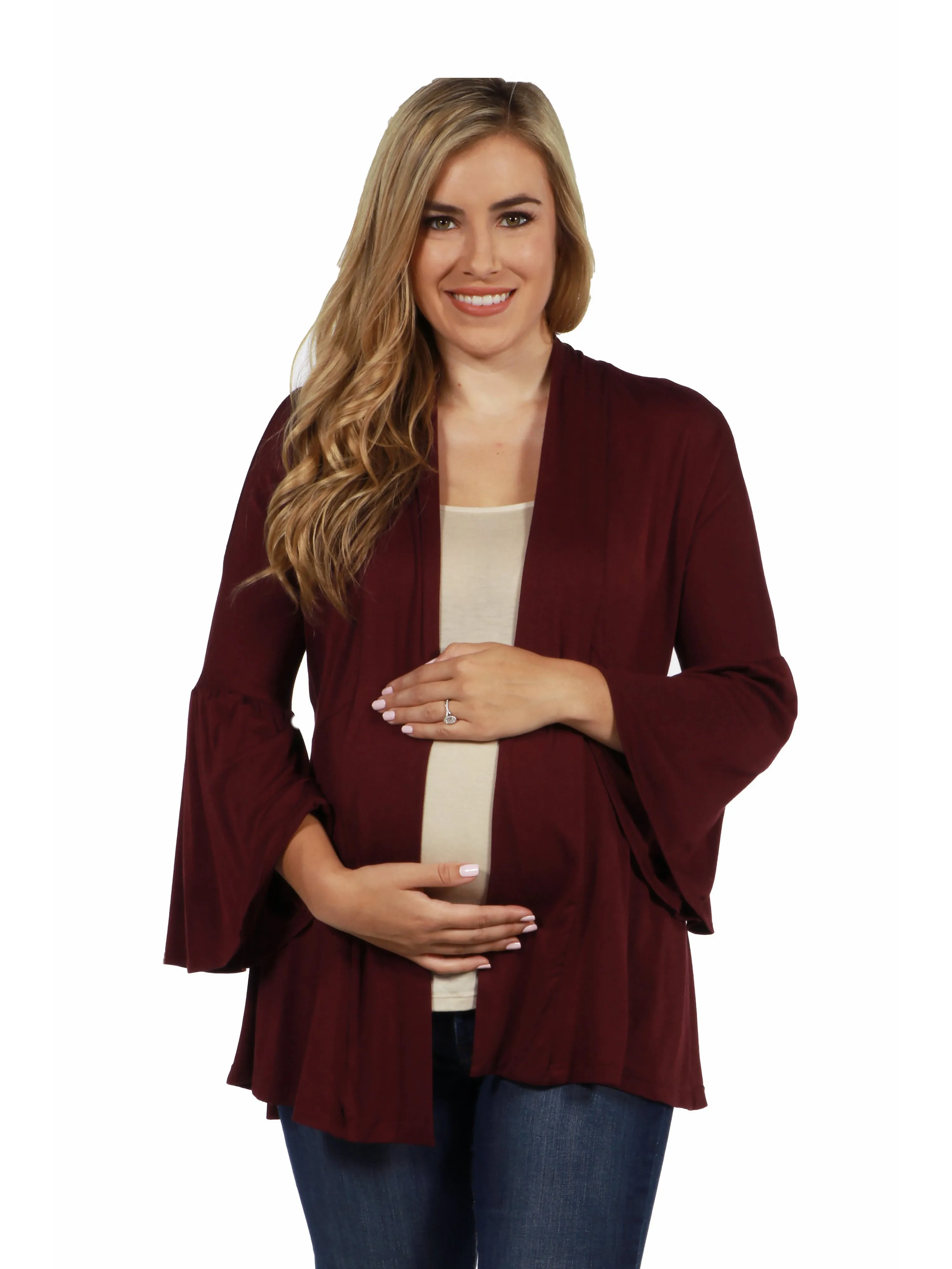 Bell Sleeve Flared Open Front Maternity Cardigan