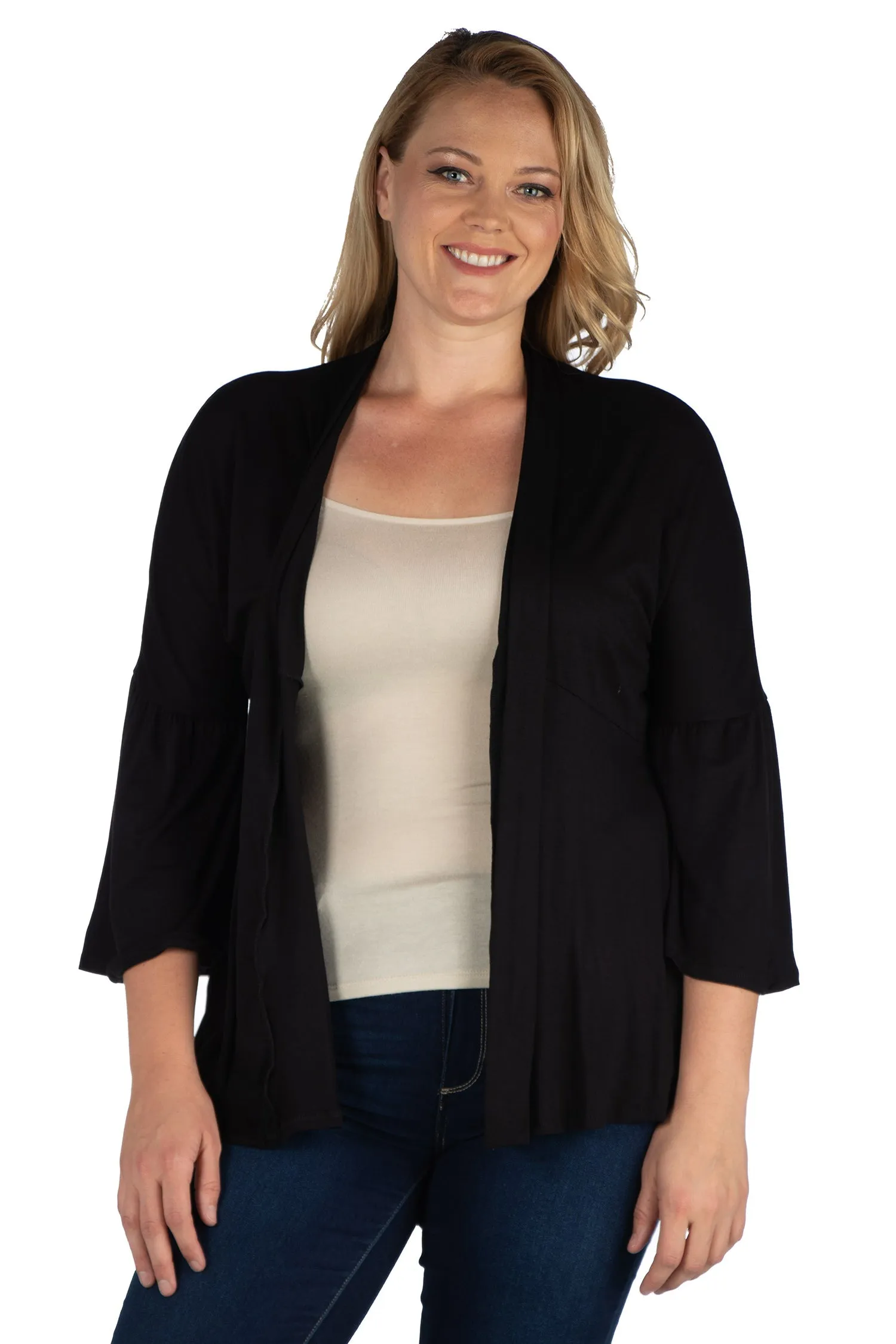 Bell Sleeve Flared Open Front Plus Size Cardigan