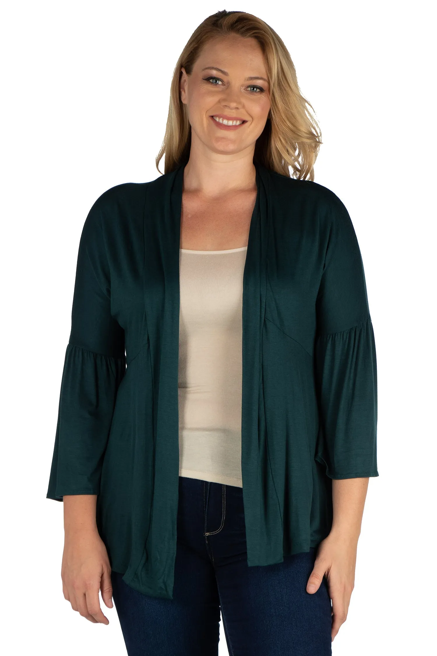 Bell Sleeve Flared Open Front Plus Size Cardigan