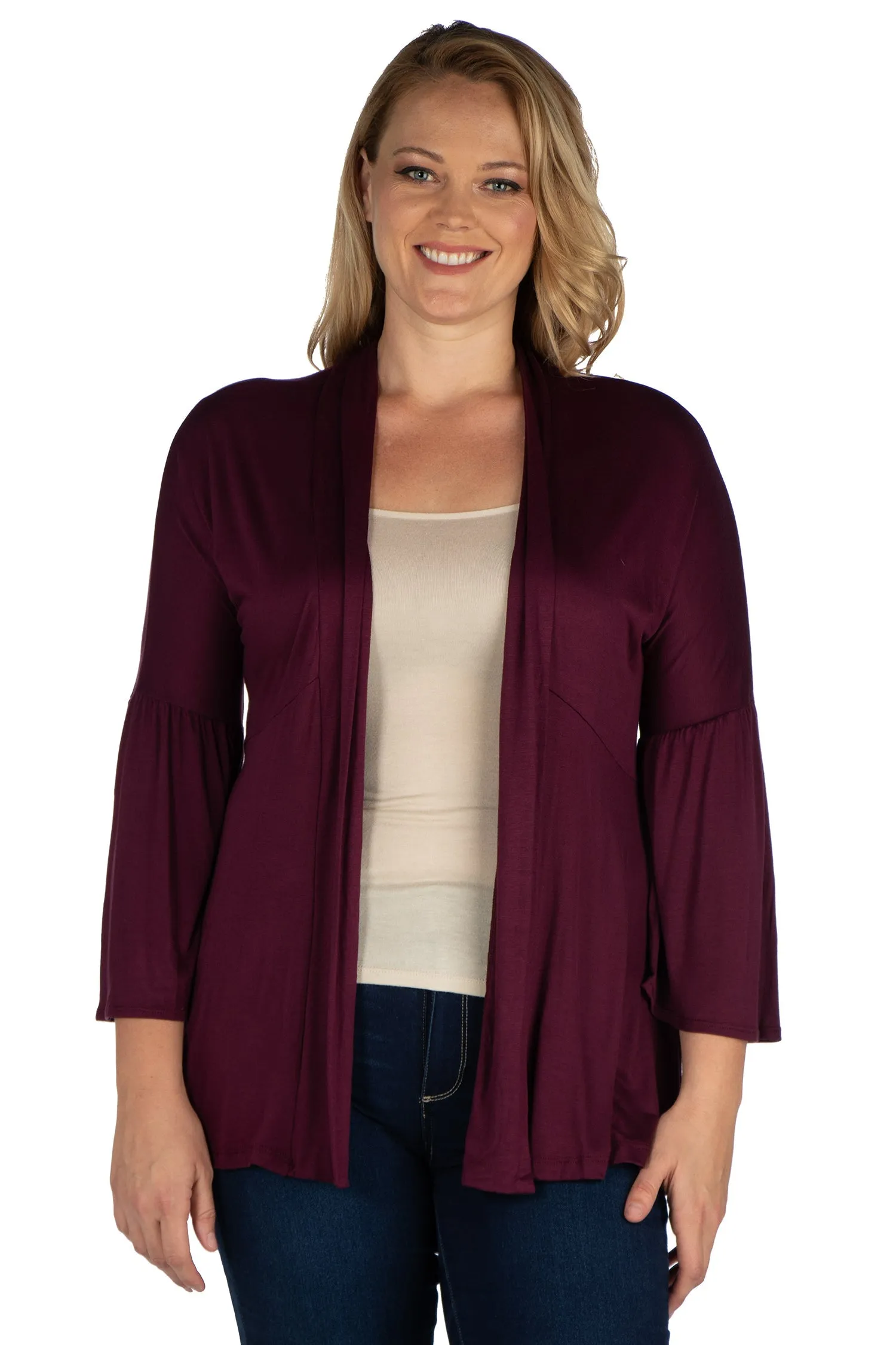 Bell Sleeve Flared Open Front Plus Size Cardigan