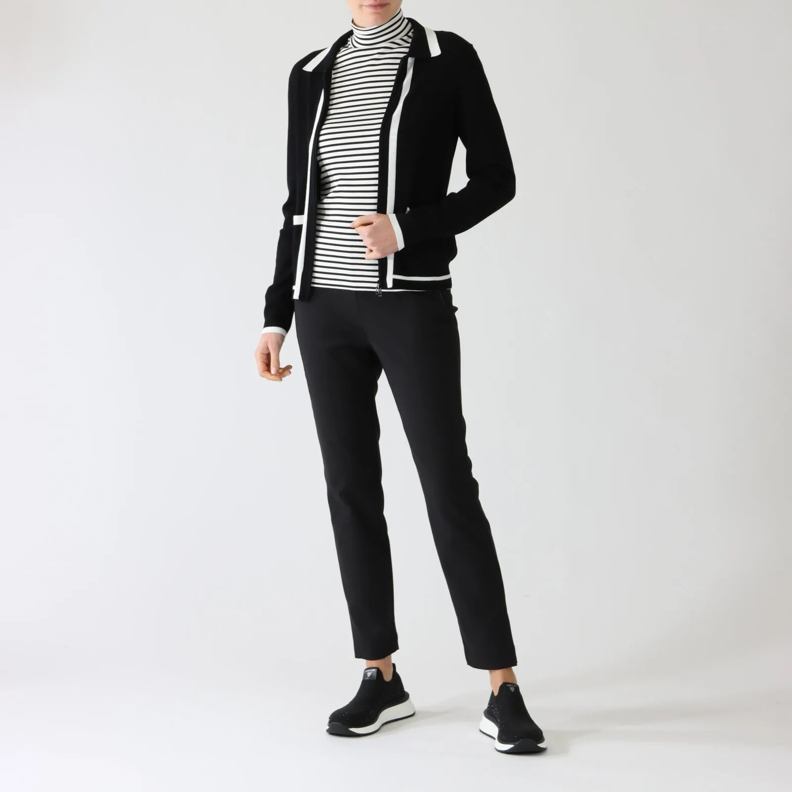 Black & White Collared Zip Cardigan