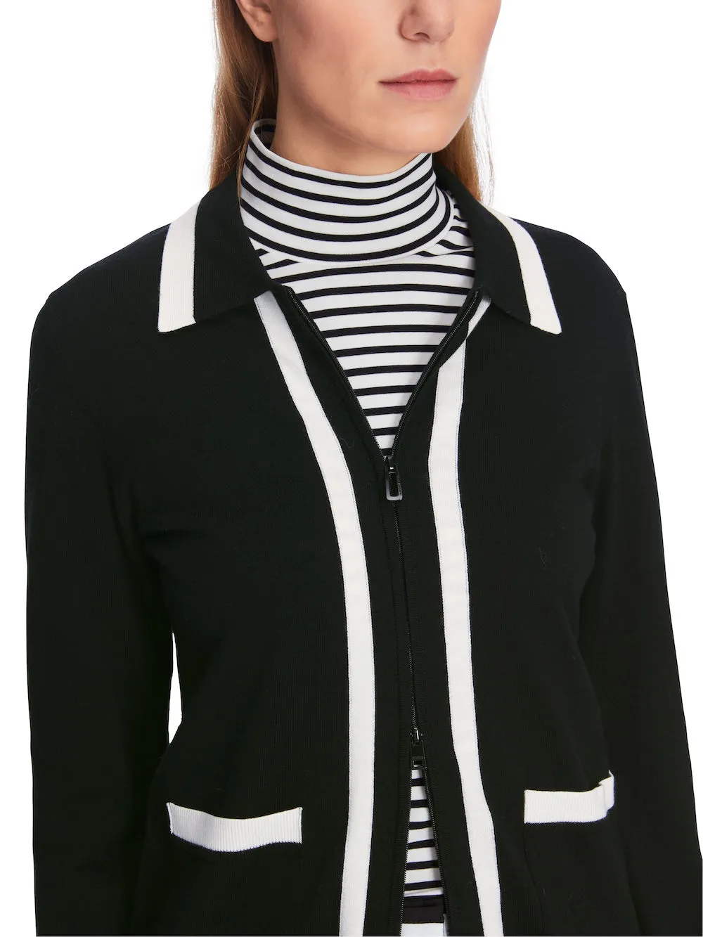 Black & White Collared Zip Cardigan