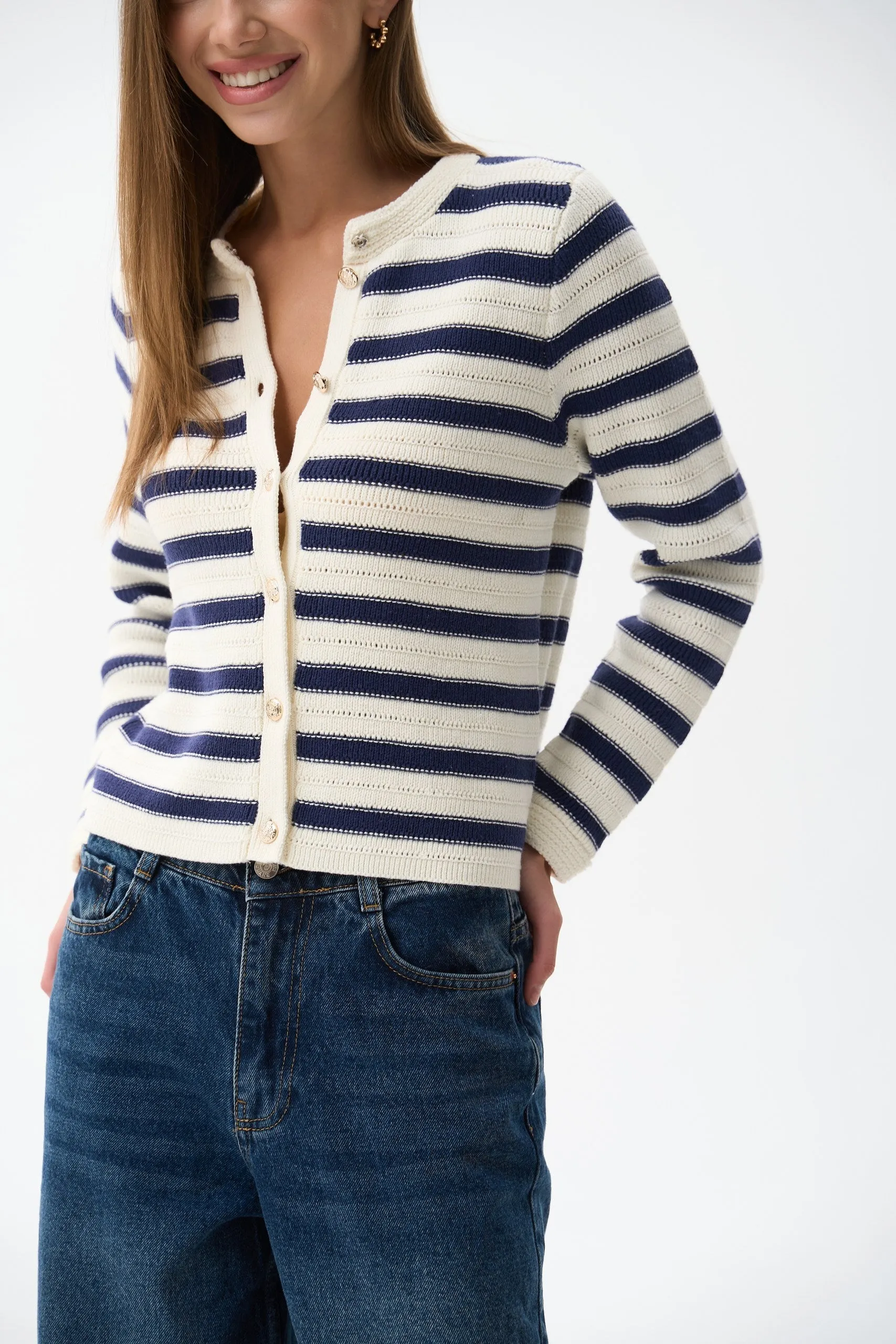 Blue Striped Knit Cardigan