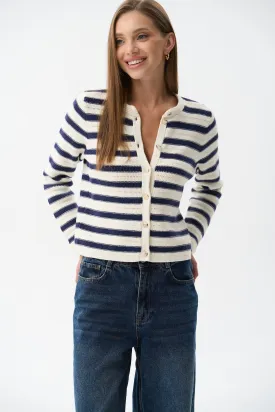 Blue Striped Knit Cardigan