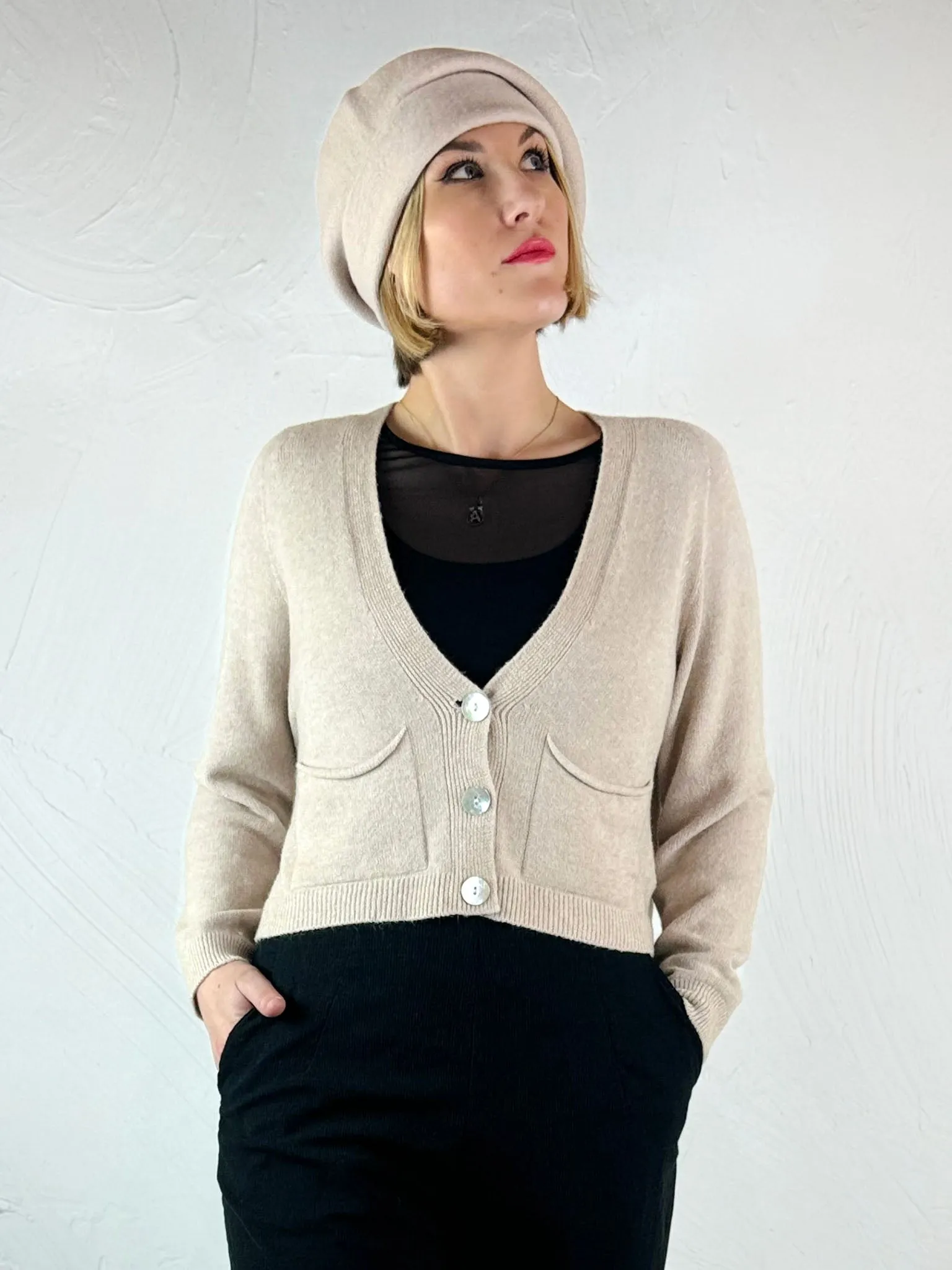 Blue Woman Beige Pookie Crop Cardigan