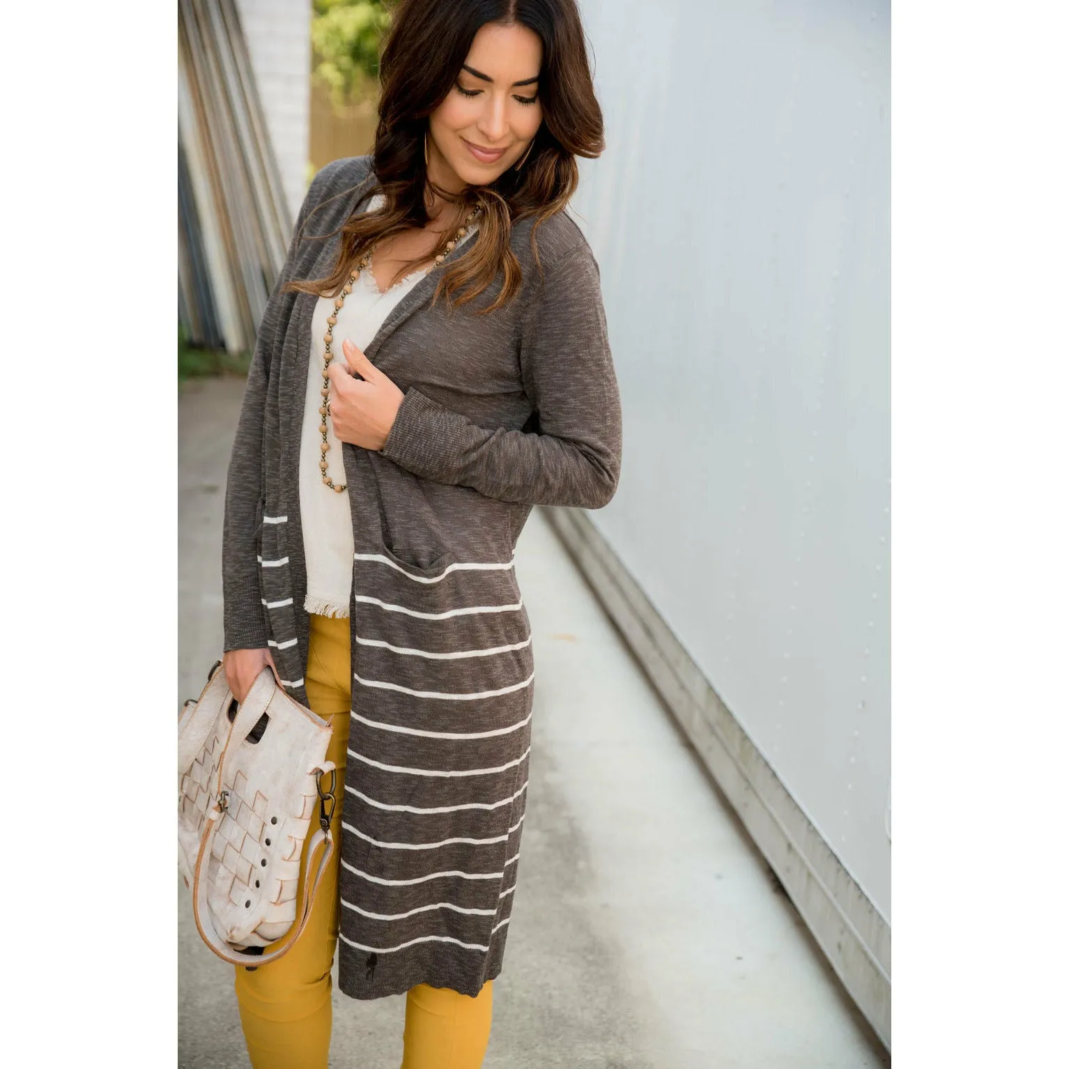 Bottom Striped Tunic Cardigan