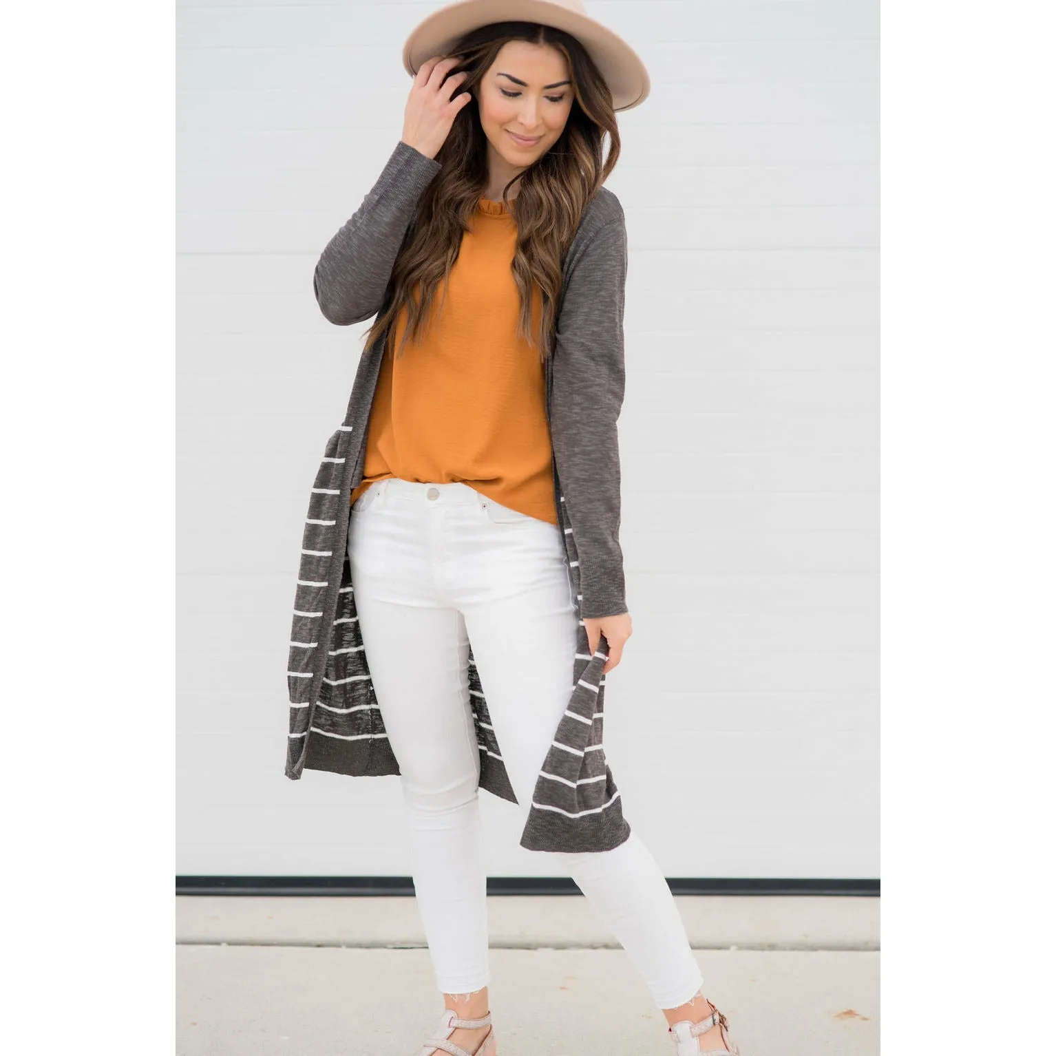 Bottom Striped Tunic Cardigan