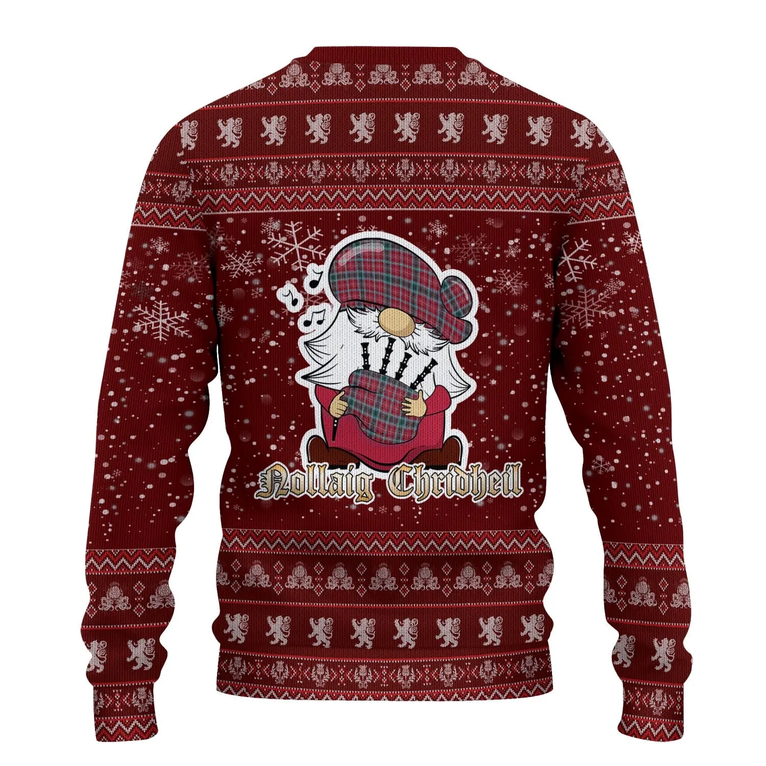 British Columbia Province Canada Clan Christmas Family Ugly Sweater with Funny Gnome Playing Bagpipes