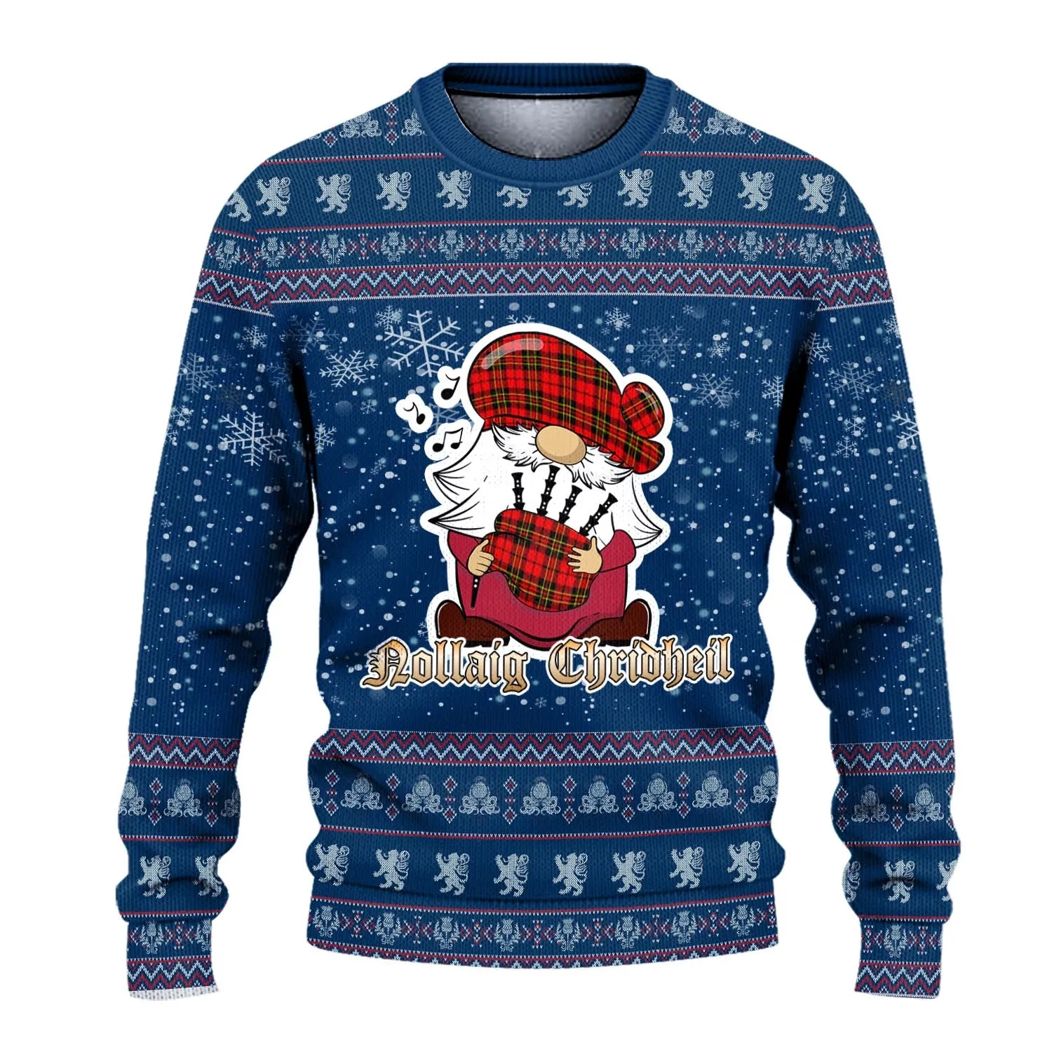 Brodie Modern Clan Christmas Family Ugly Sweater with Funny Gnome Playing Bagpipes