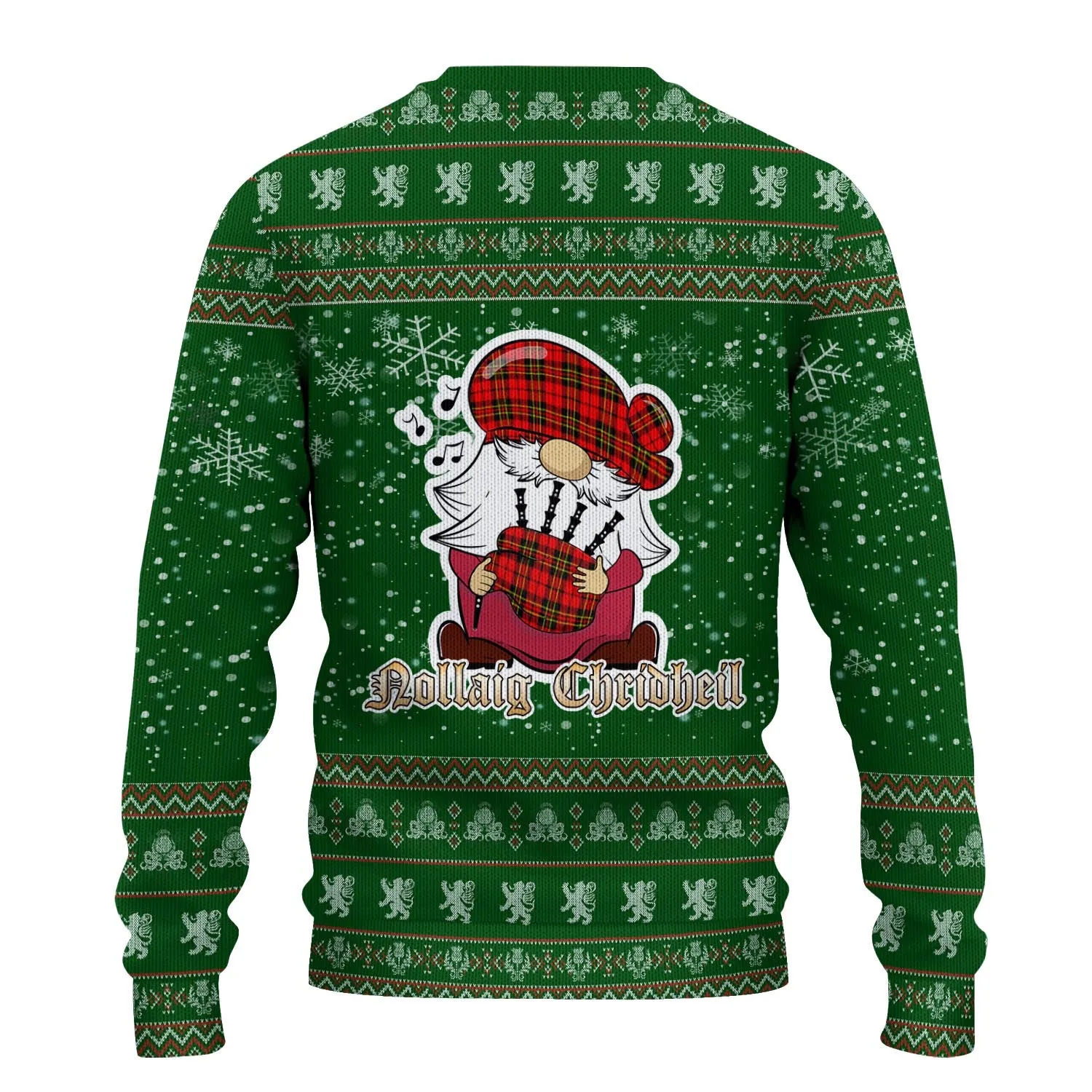 Brodie Modern Clan Christmas Family Ugly Sweater with Funny Gnome Playing Bagpipes