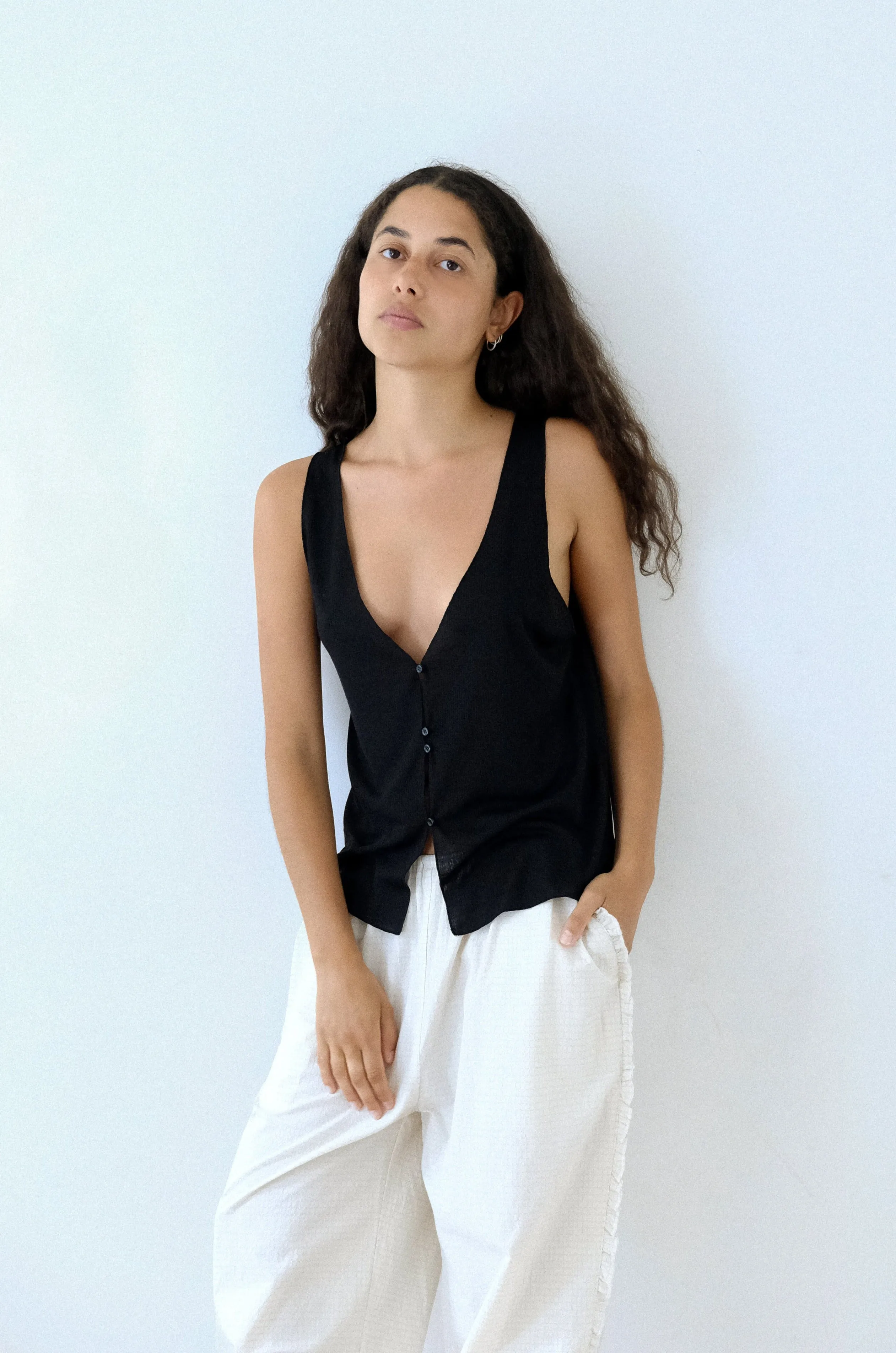 Button Up Knit Tank - Black