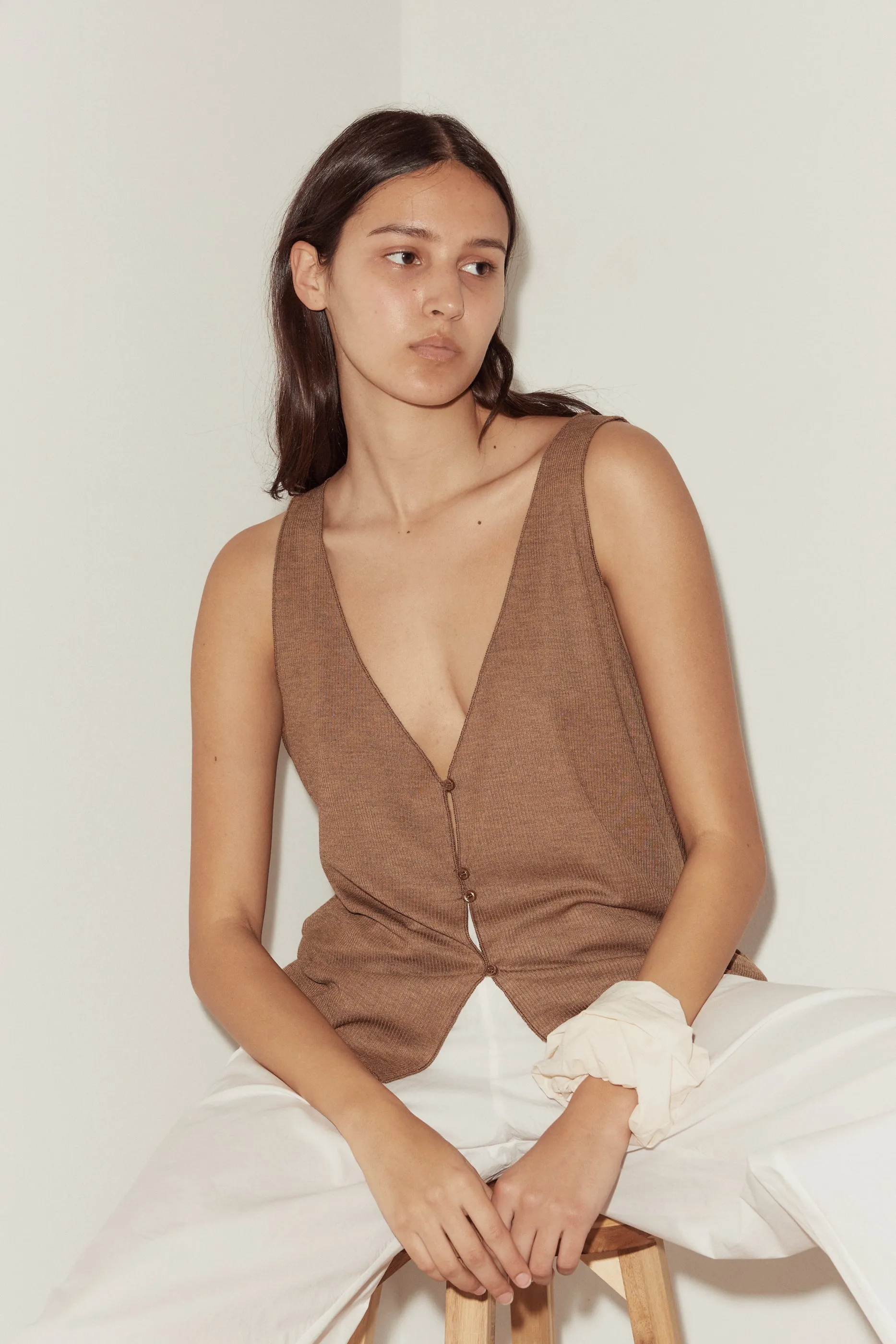 Button Up Knit Tank - Coffee