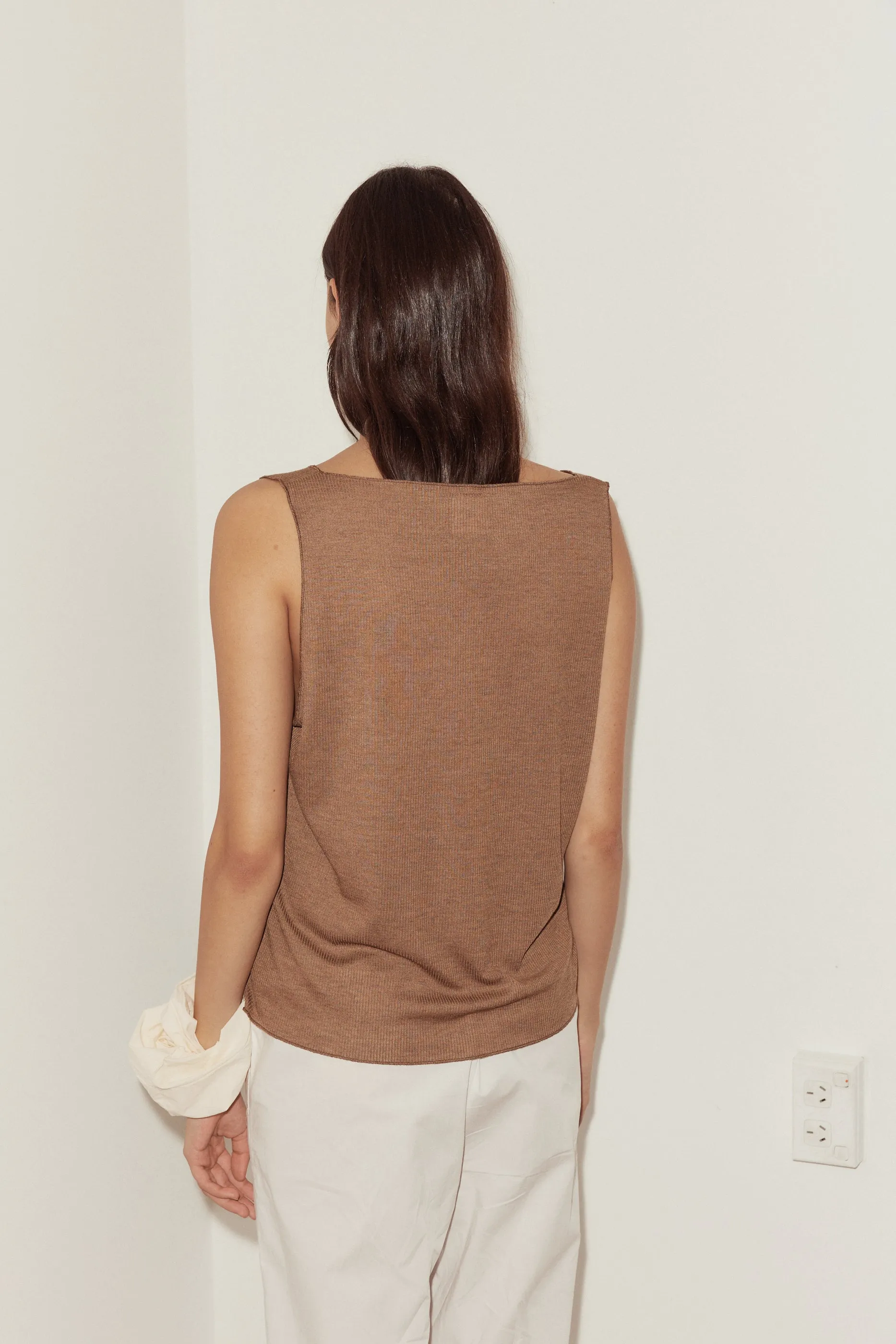 Button Up Knit Tank - Coffee