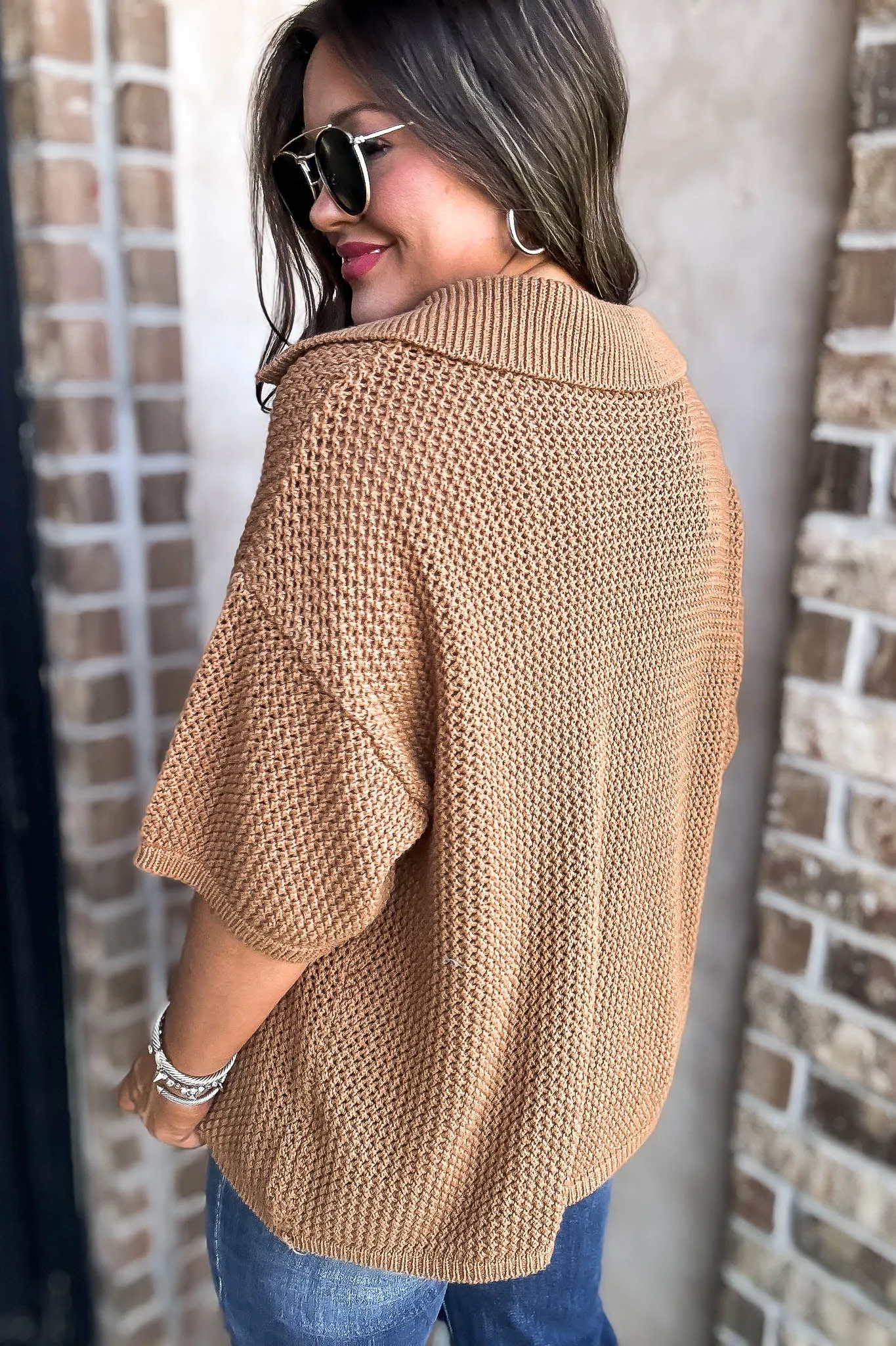 Camel Button Up Sweater Top