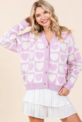 Checkered Heart Button Down Cardigan