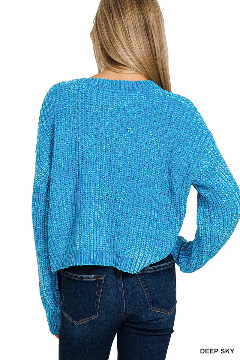 Chenille Round Neck Crop Sweater