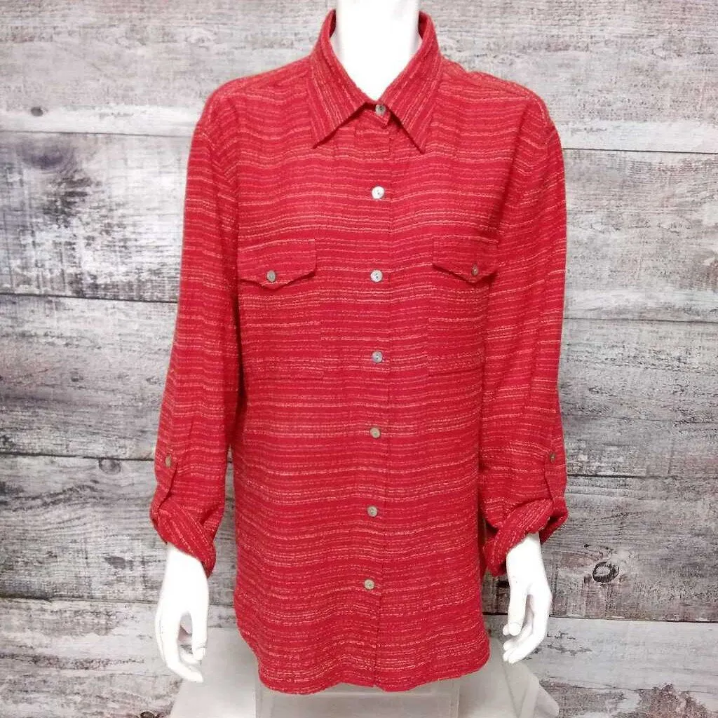 CHICOS RED BUTTON UP TOP SIZE 2 TCC