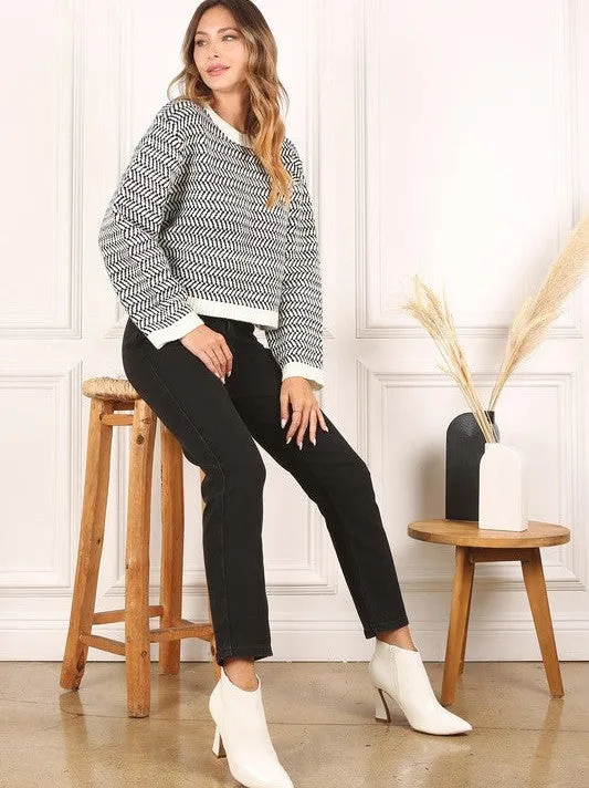 Chilling in Art Herringbone Crew Neck Sweater