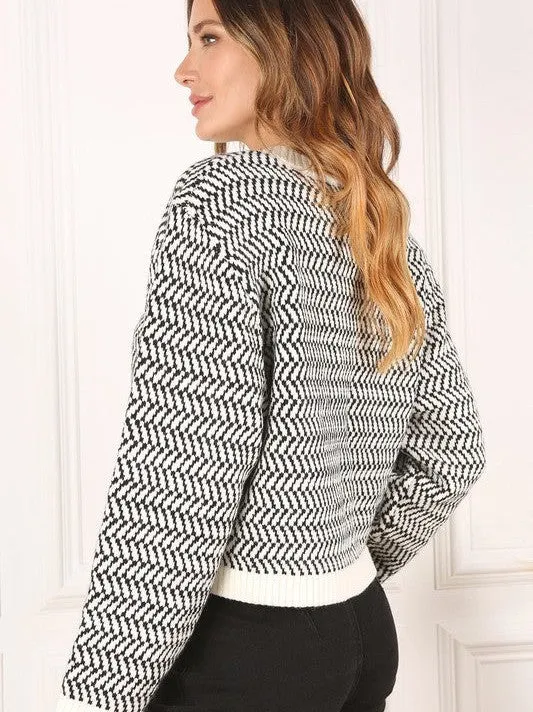 Chilling in Art Herringbone Crew Neck Sweater