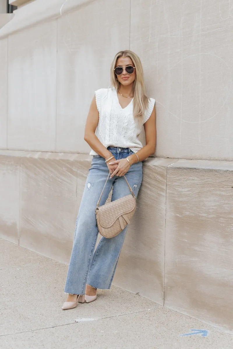 Chunky Cable Knit Sweater Vest - Cream - DOORBUSTER