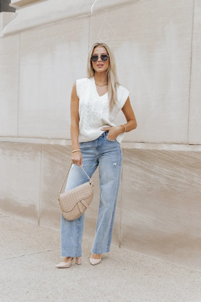 Chunky Cable Knit Sweater Vest - Cream - DOORBUSTER