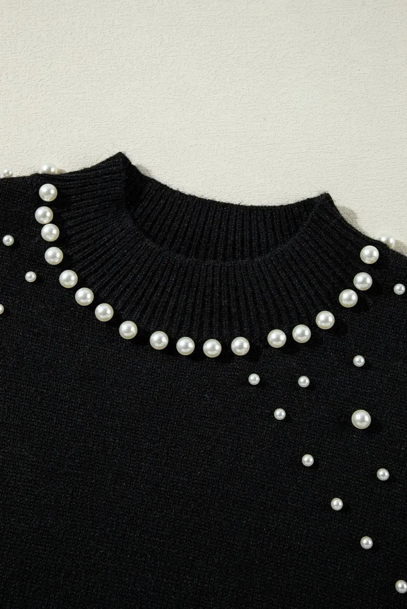 Dazzling Beaded Pearl Black Sweater