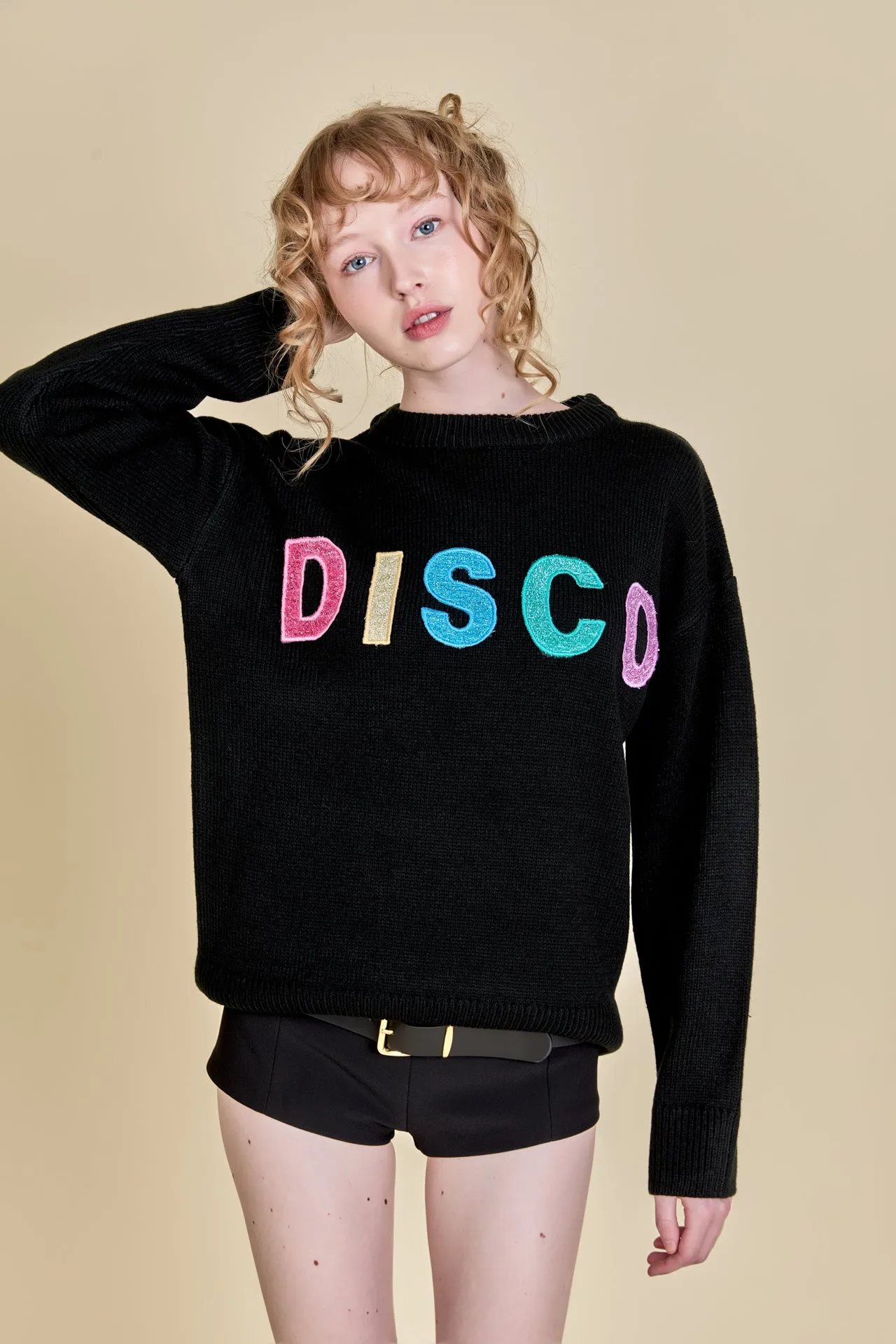 Disco Glitter Lettering Sweater