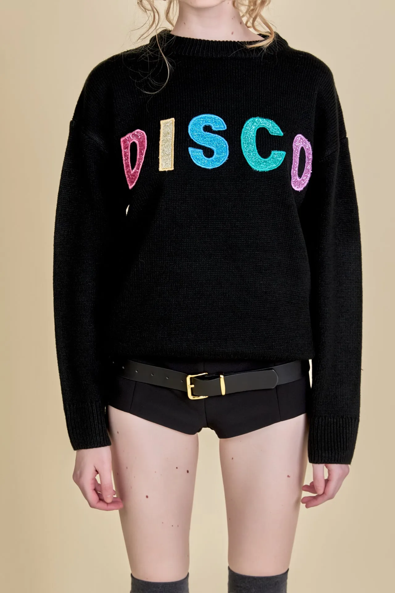 Disco Glitter Lettering Sweater