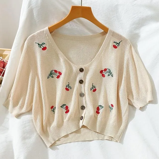 Floral Knitted Crop Cardigan