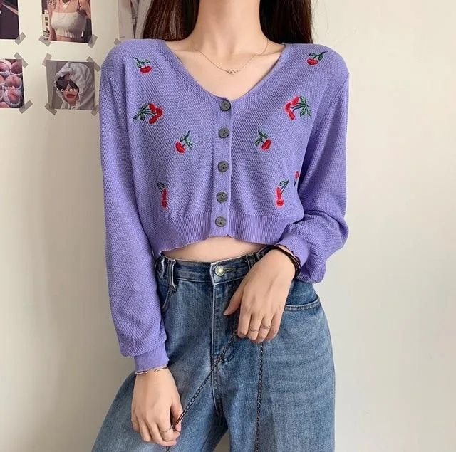 Floral Knitted Crop Cardigan