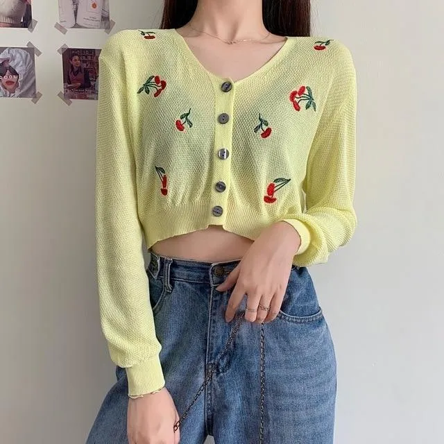 Floral Knitted Crop Cardigan