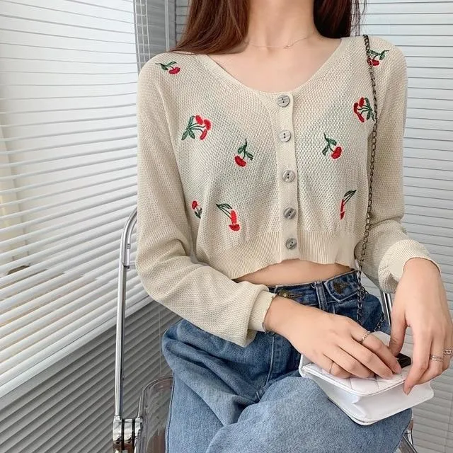 Floral Knitted Crop Cardigan