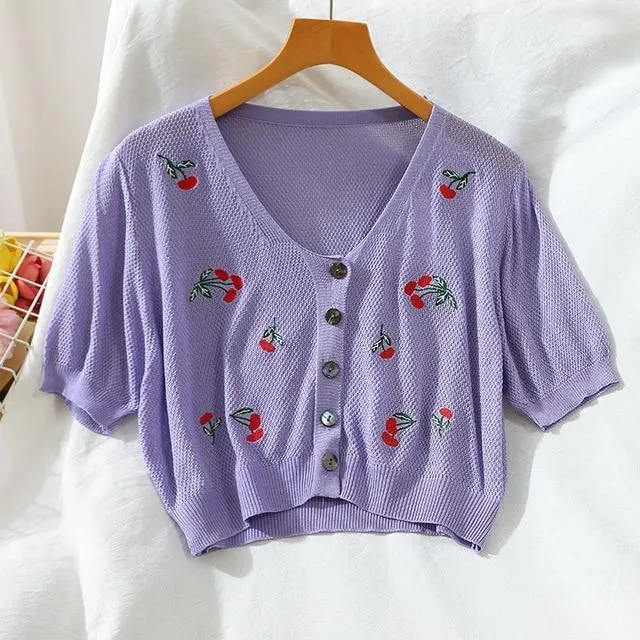 Floral Knitted Crop Cardigan