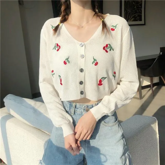 Floral Knitted Crop Cardigan