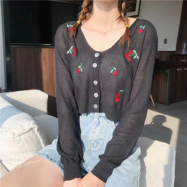 Floral Knitted Crop Cardigan