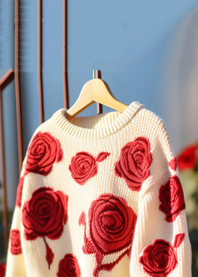 Floral Red Hollow Out Cozy Knit Sweaters Fall QV061