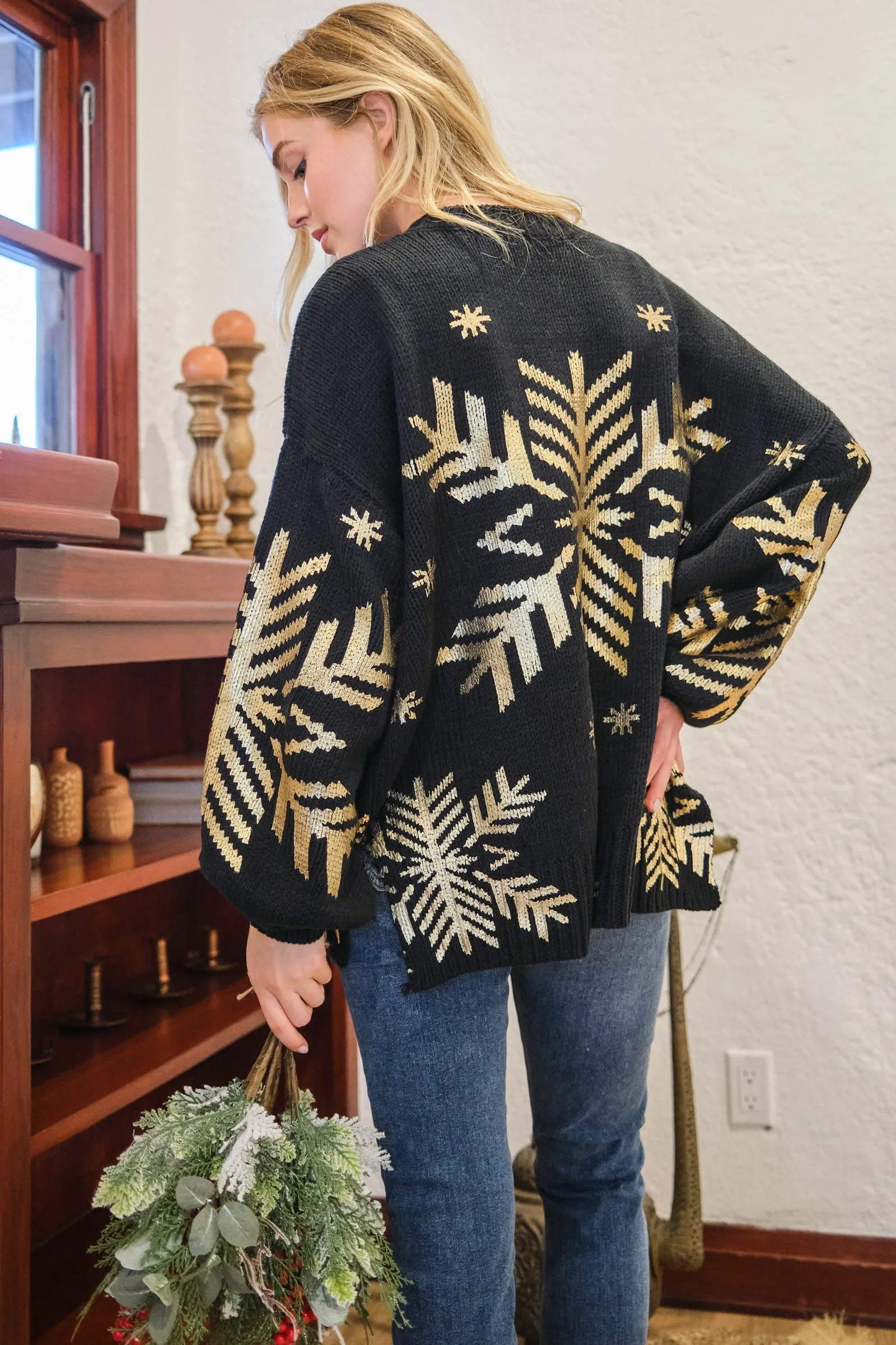 Foil Snowflake Round Neck Sweater