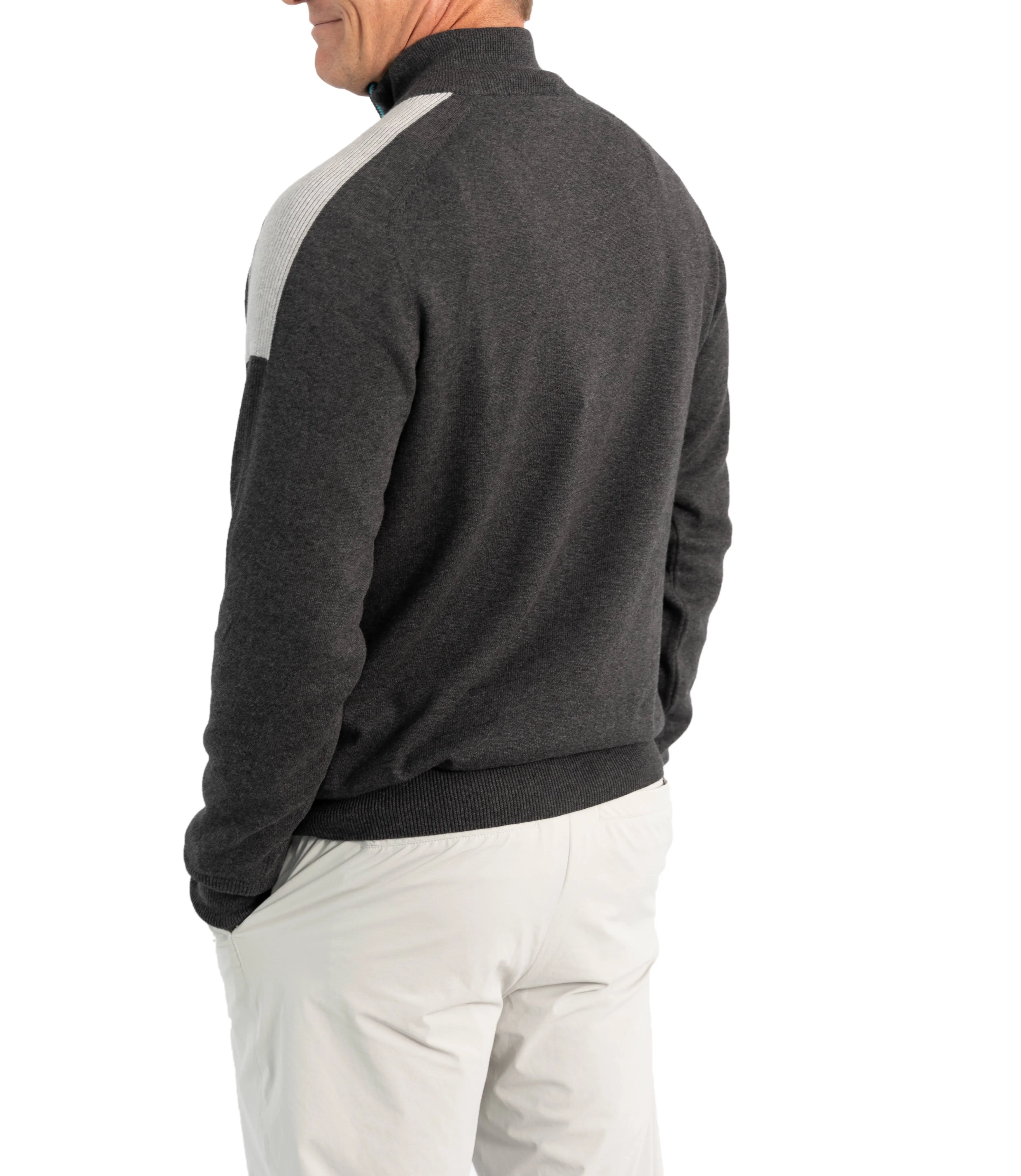 Glenmuir Selkirk Quarter Zip Ribbed Sleeve Cotton Golf Pullover - Charcoal Marl