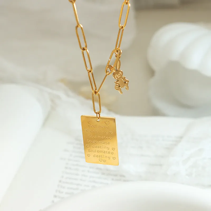 Golden Rabbit Love Letter Necklace crafted in Titanium Steel - Stylish Sweater Chain