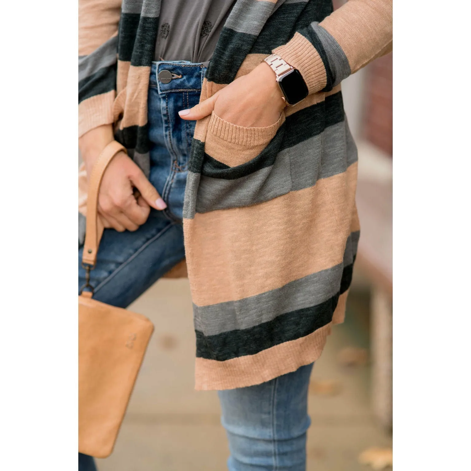 Heathered Striped Tissue Tunic Cardigan