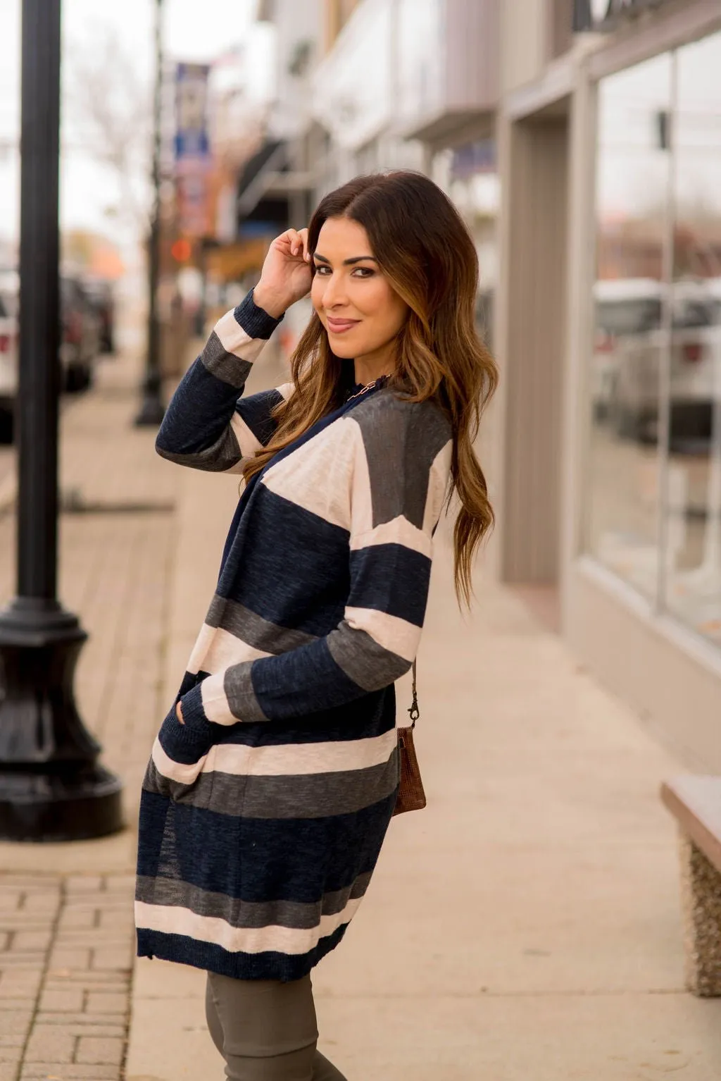 Heathered Striped Tissue Tunic Cardigan