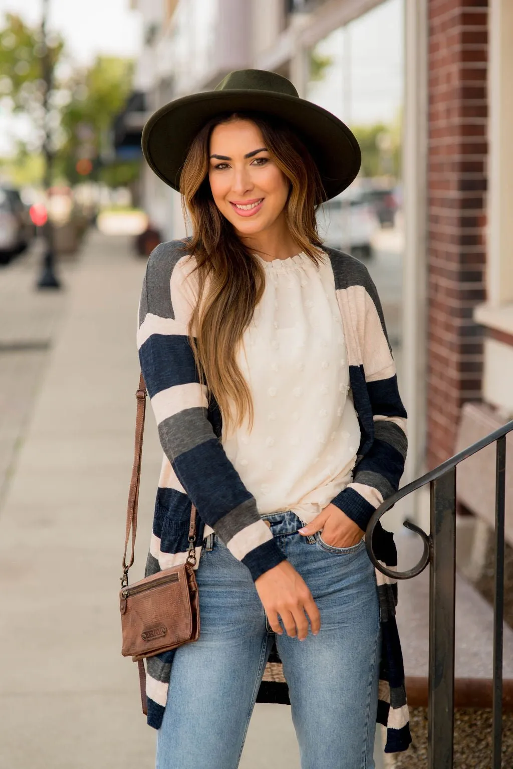 Heathered Striped Tissue Tunic Cardigan